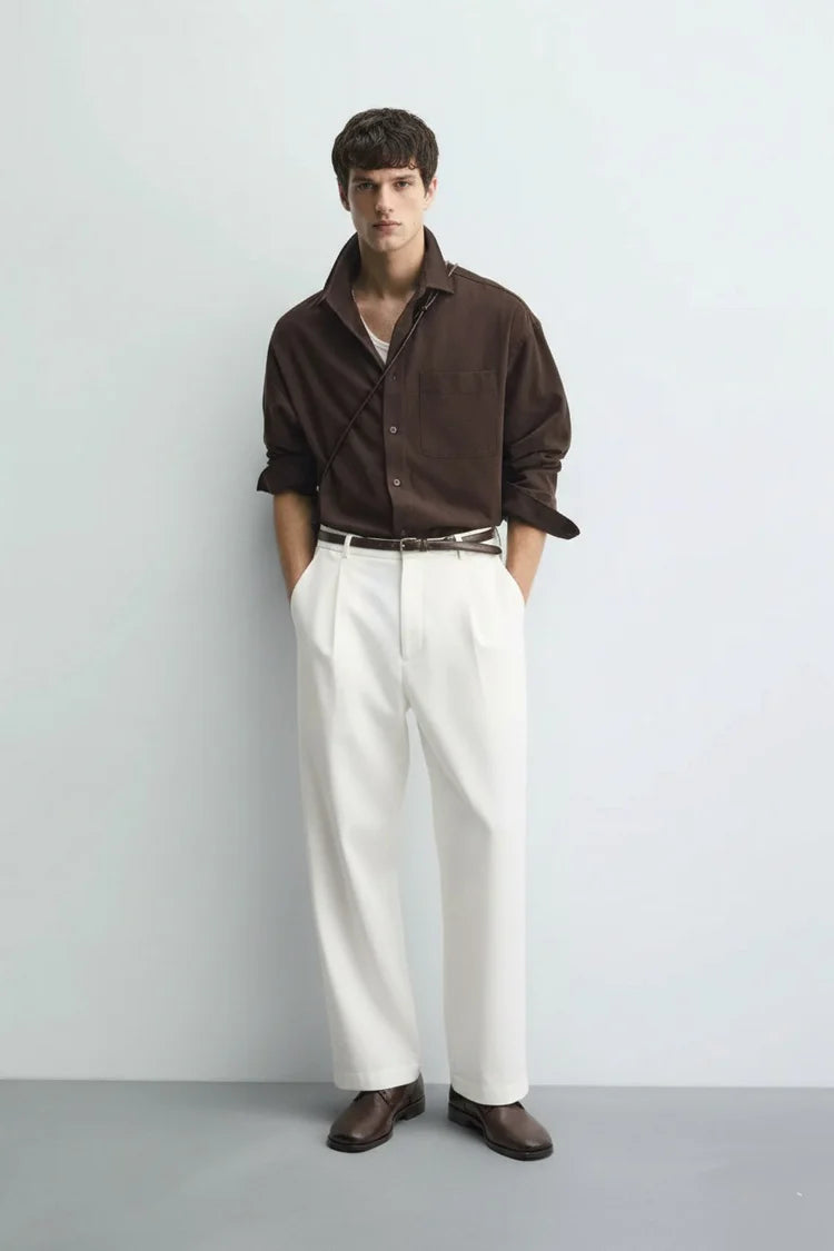 Ivory Tailored Wide-Leg Trousers