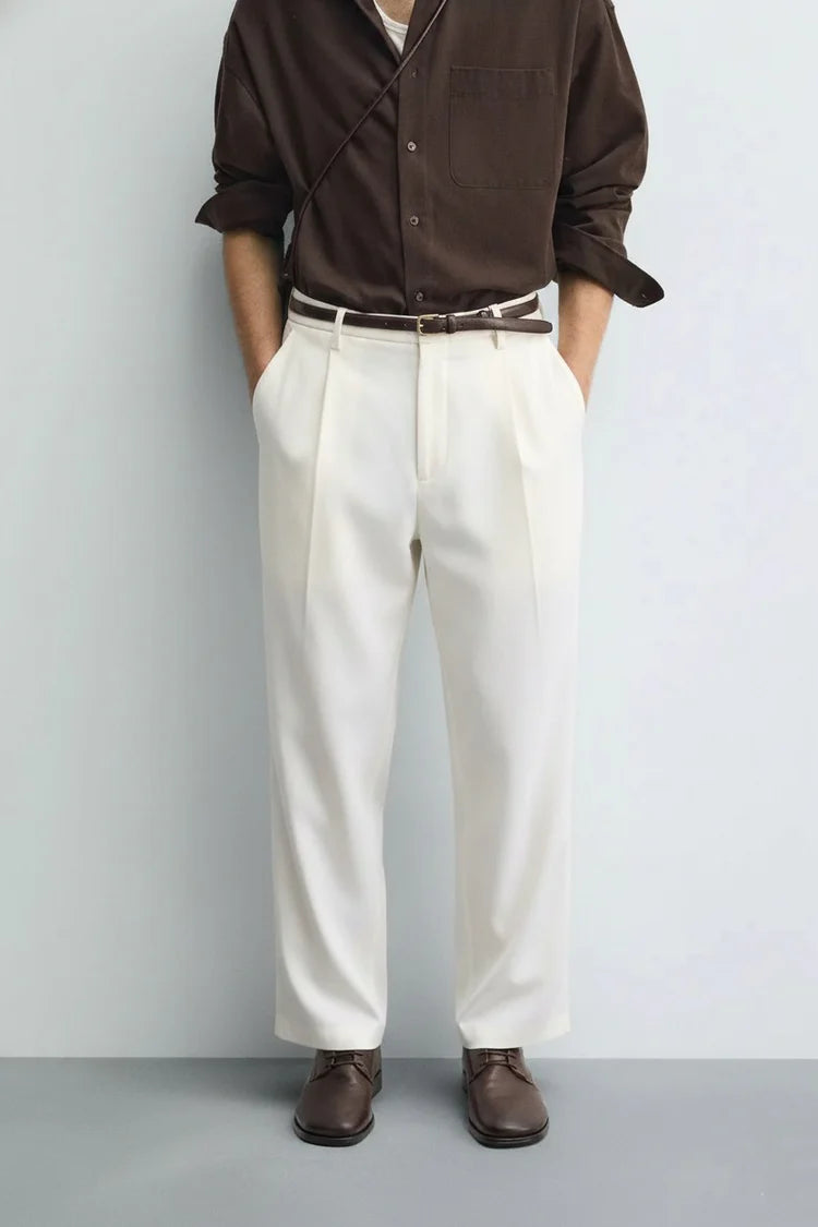 Ivory Tailored Wide-Leg Trousers