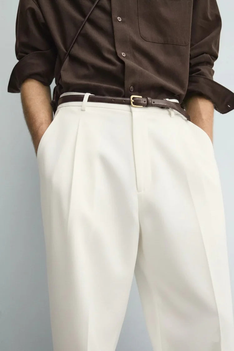 Ivory Tailored Wide-Leg Trousers