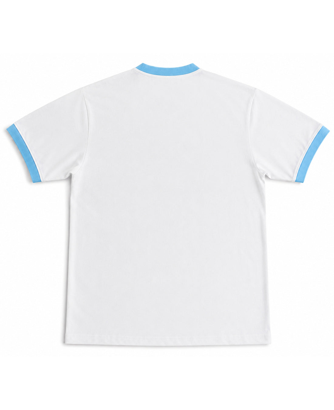 White & Sky Blue Ringer tee Front Design