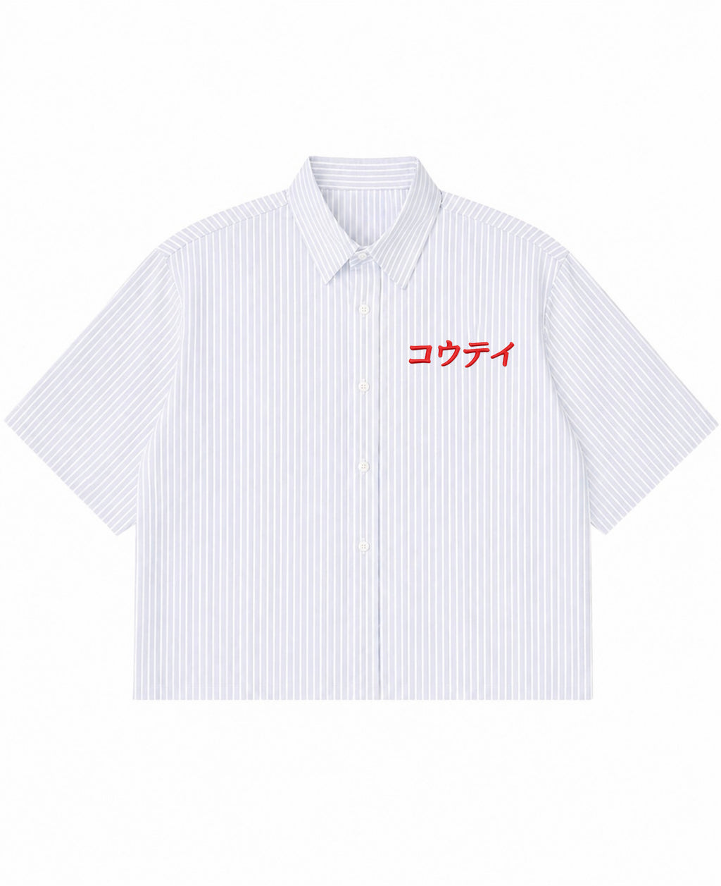Blue Striped Oxford Boxy Shirt Front Design