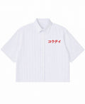 Blue Striped Oxford Boxy Shirt Front Design
