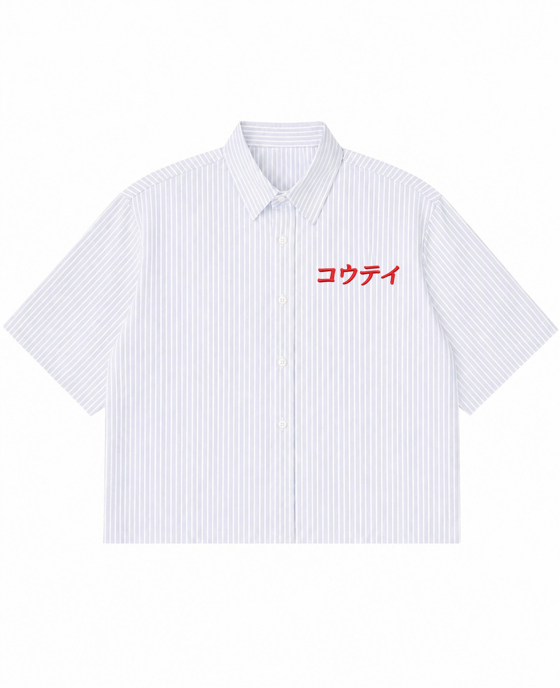 Blue Striped Oxford Boxy Shirt Front Design