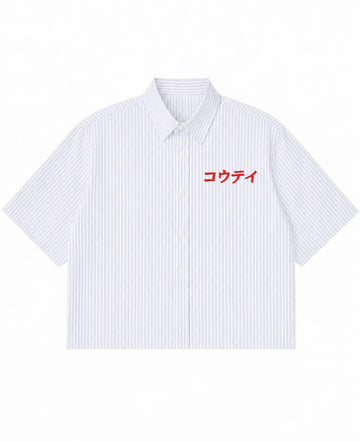 Blue Striped Oxford Boxy Shirt Front Design