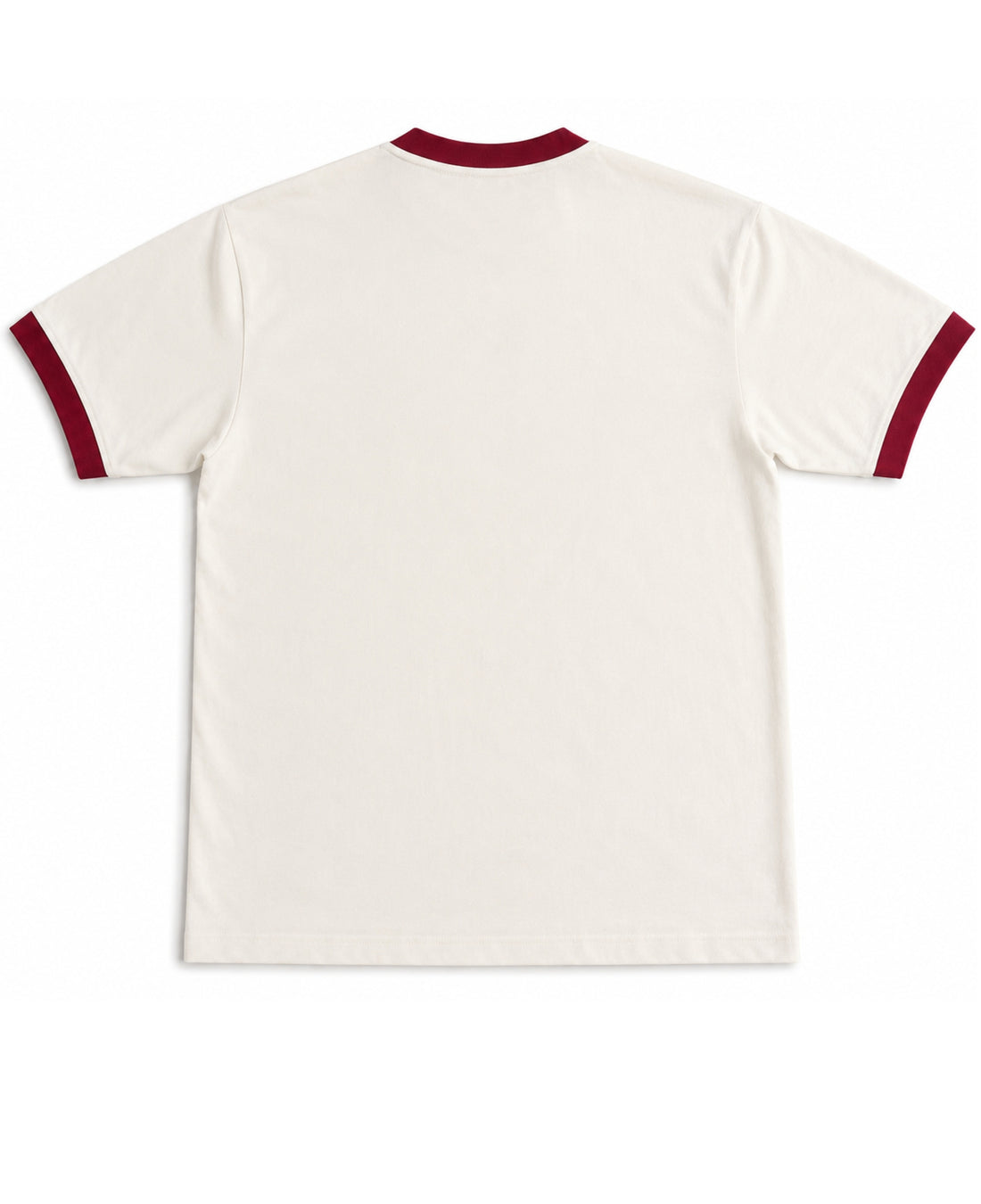Off White & Maroon Ringer tee Front Design