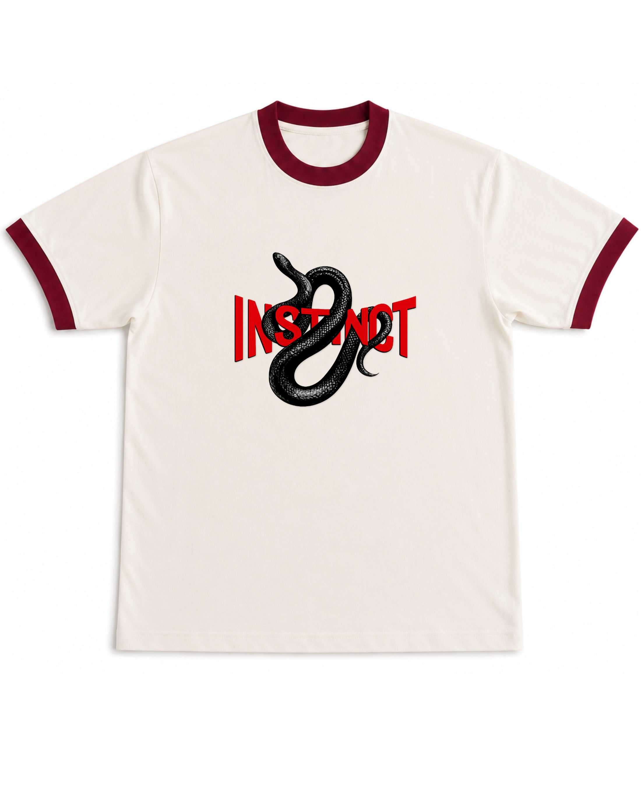 Off White & Maroon Ringer tee Front Design