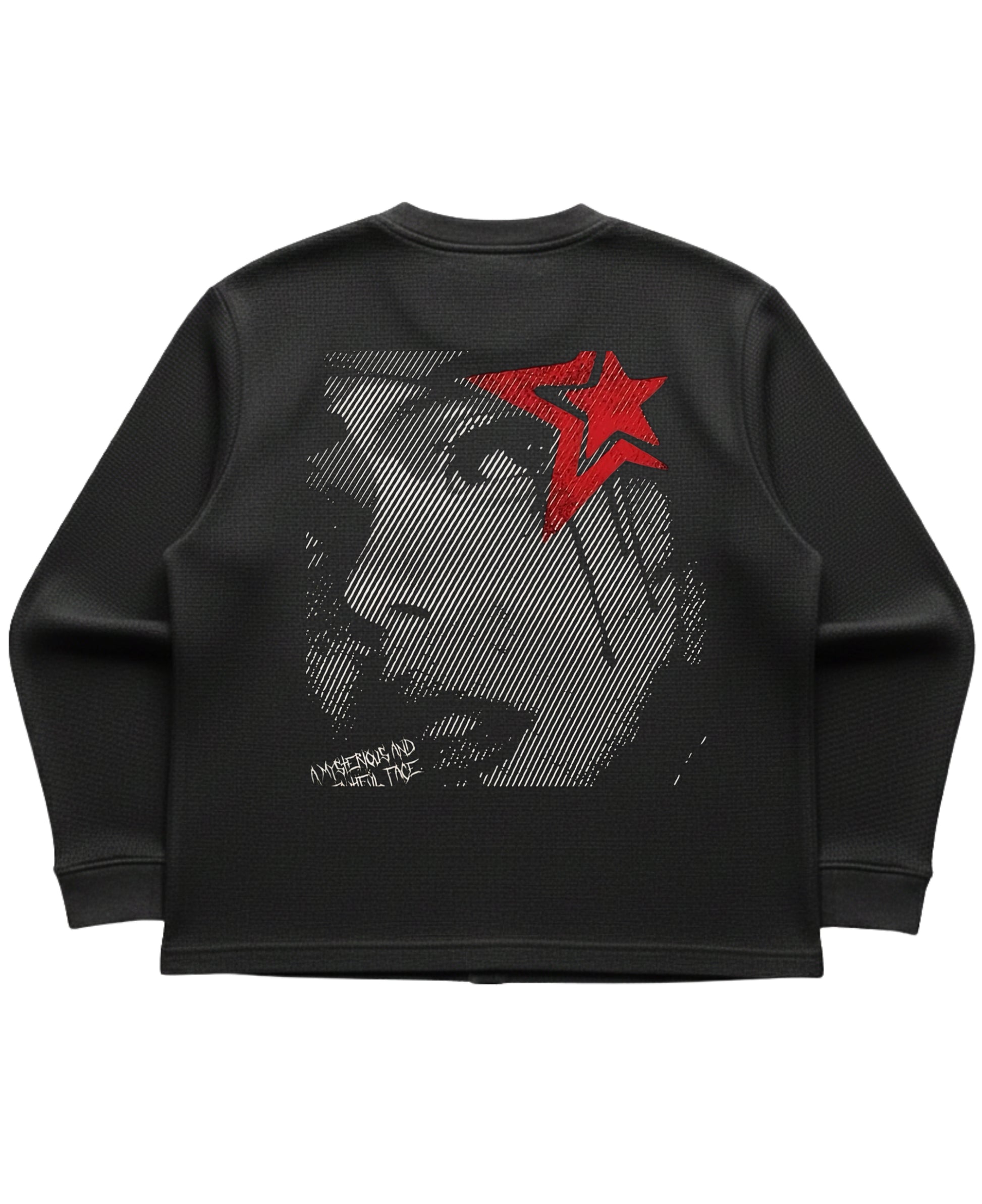 Black waffle knit oversized full-sleeve Back Design