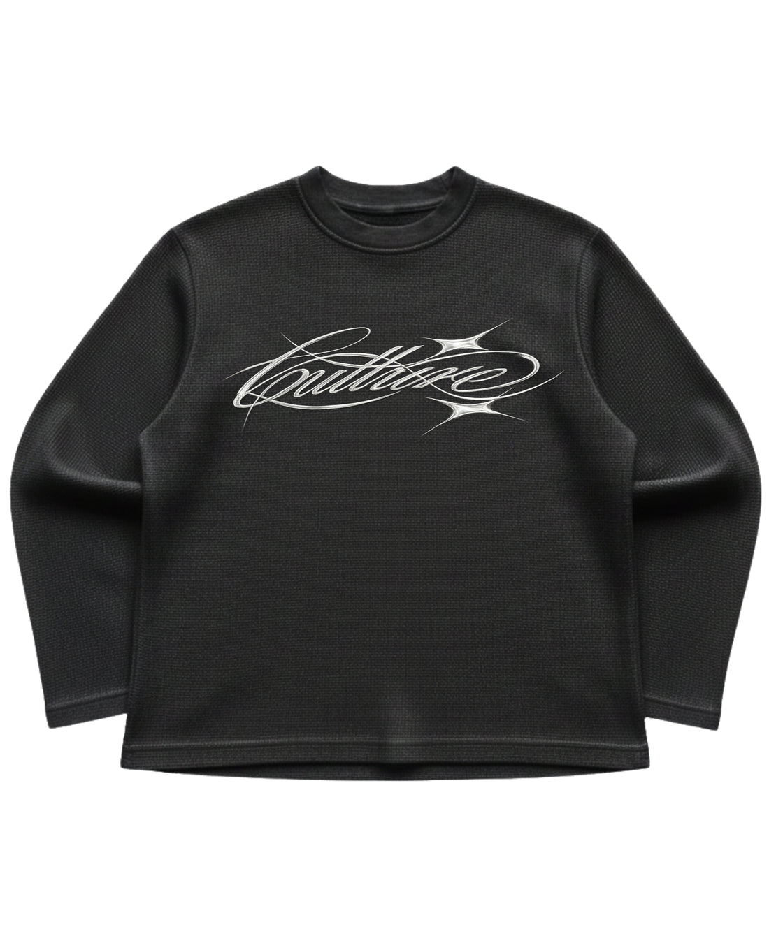 Black waffle knit oversized full-sleeve Front Design