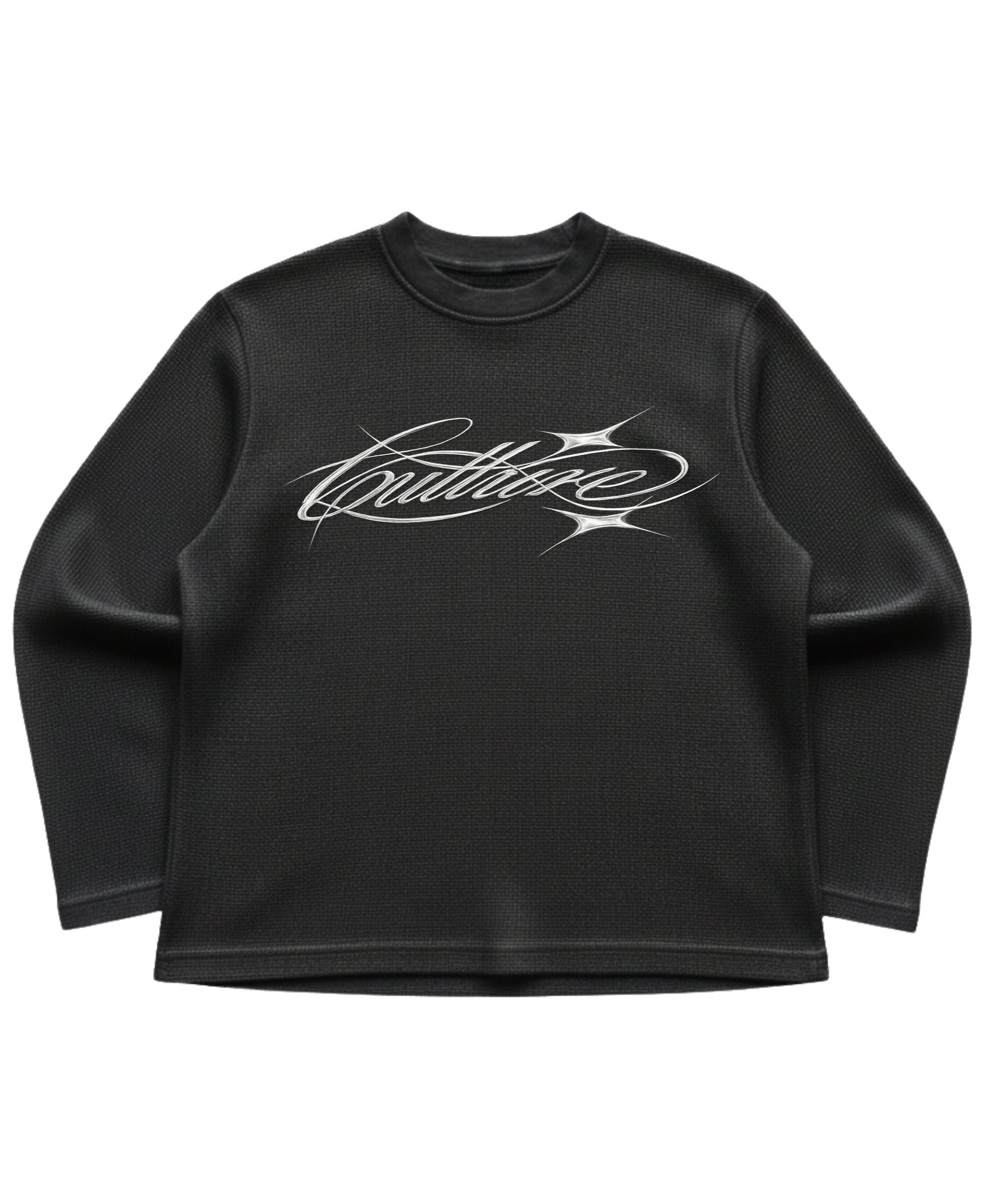 Black waffle knit oversized full-sleeve Front Design