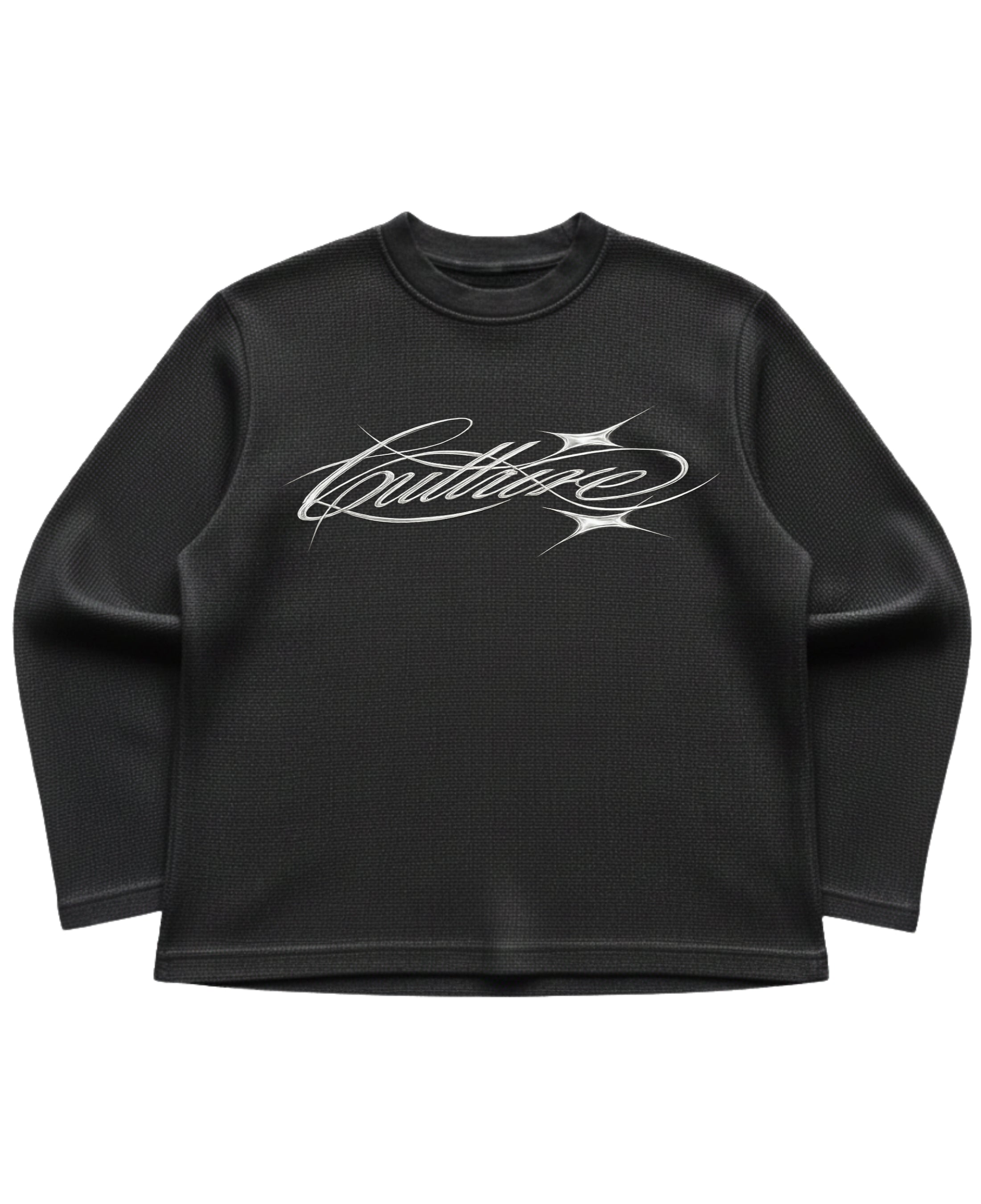 Black waffle knit oversized full-sleeve Front Design