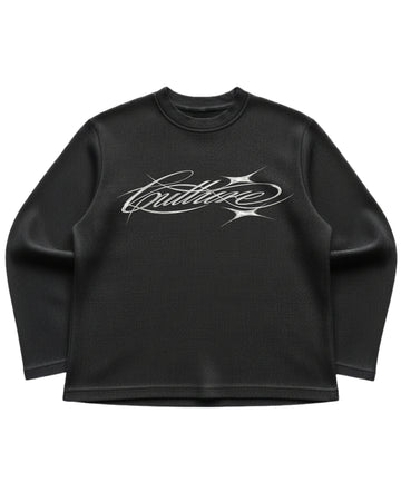 Black waffle knit oversized full-sleeve Front Design