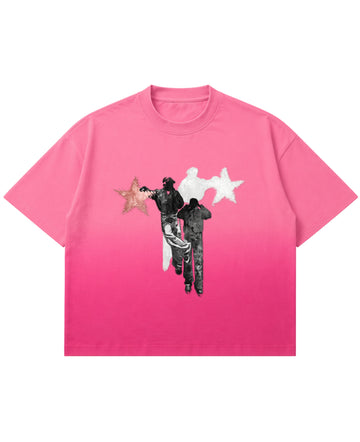 Pink Sunfade Ombré Wash Boxy Fit T-shirt Front Design