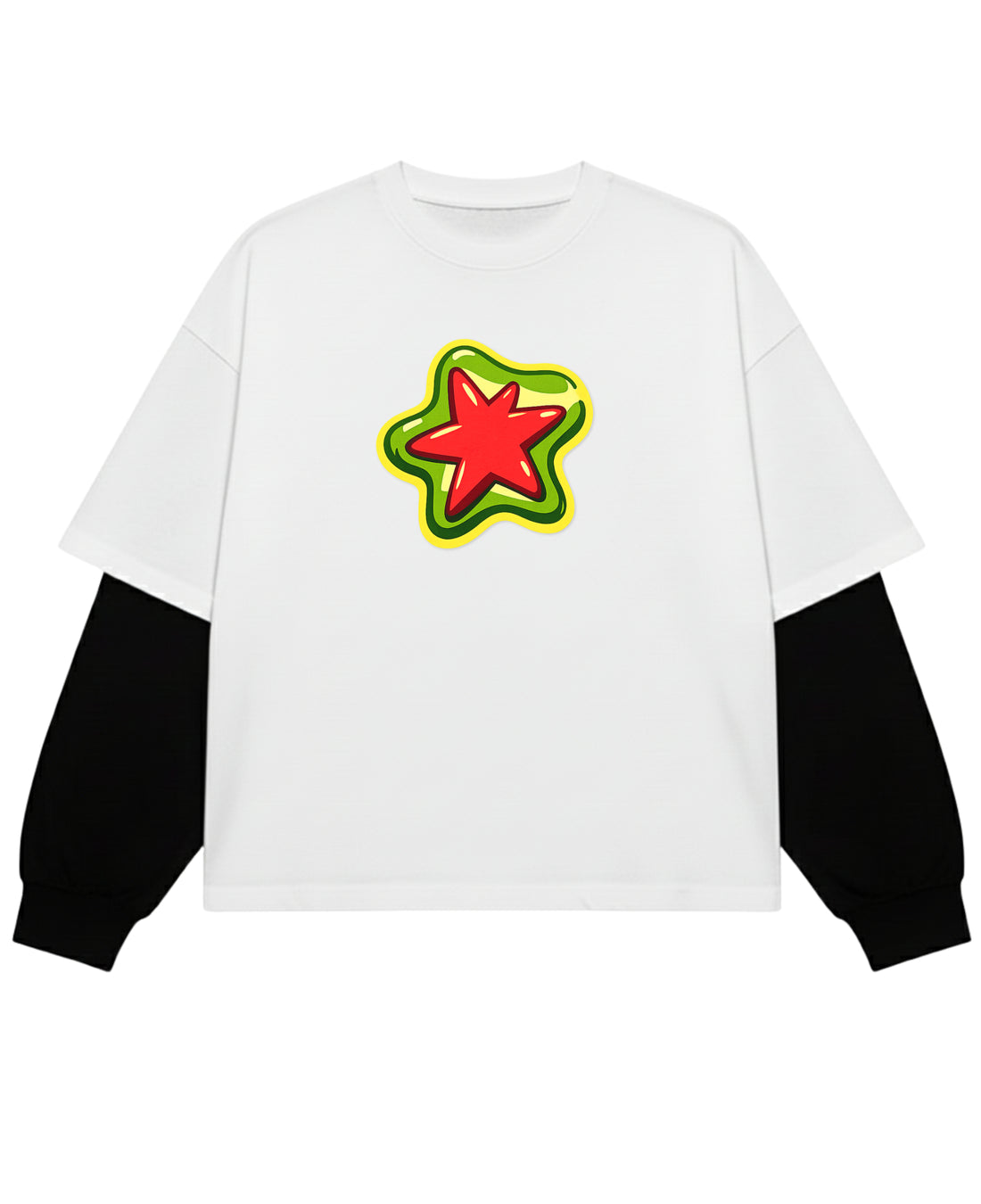 White With Black Sleeve Oversized Tee Front Design