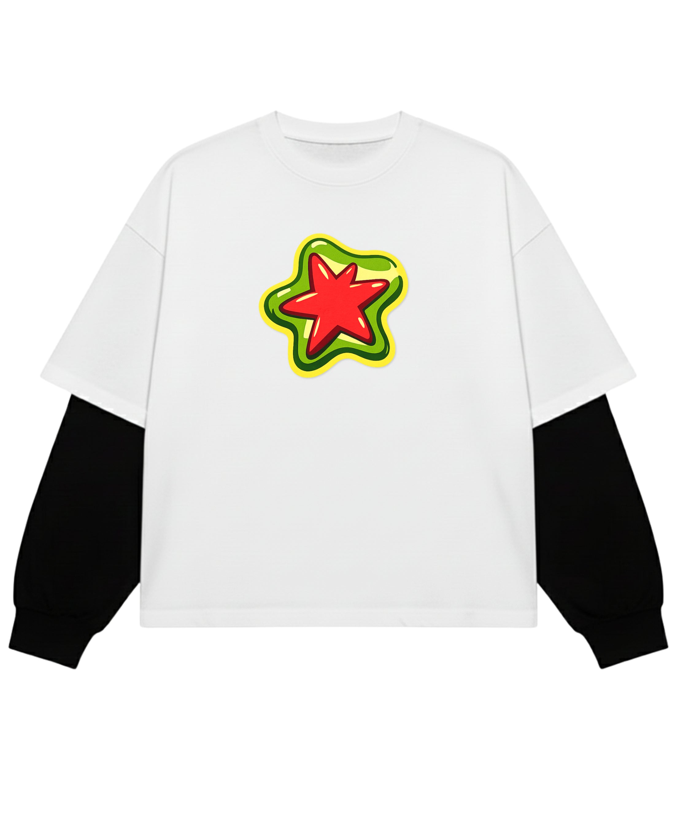 White With Black Sleeve Oversized Tee Front Design