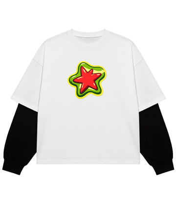 White With Black Sleeve Oversized Tee Front Design