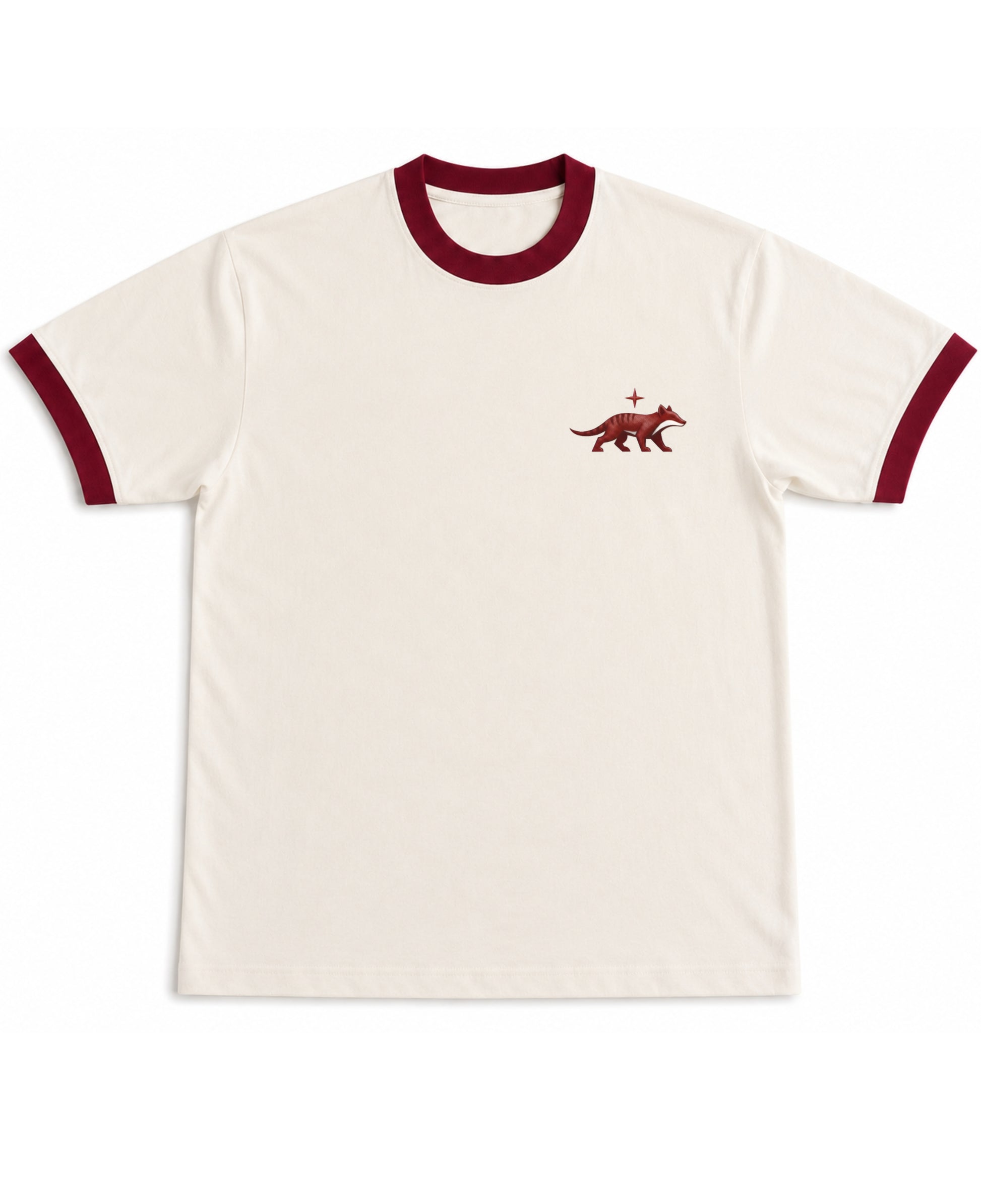Off White & Maroon Ringer tee Front Design