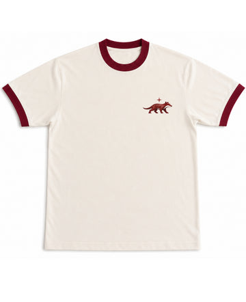 Off White & Maroon Ringer tee Front Design